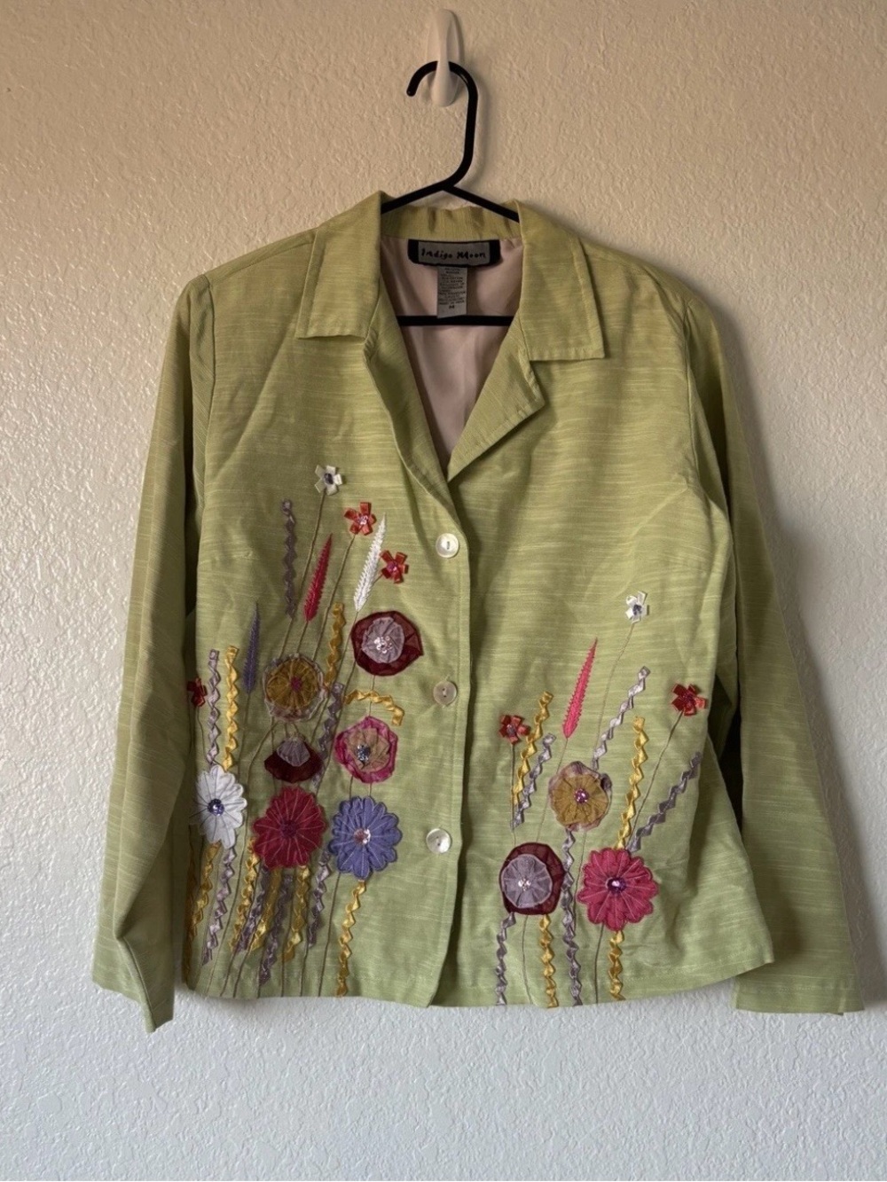Indigo Moon Womens M Green
Jacket Floral Ribbon
Embroidery Cotton Blend
Blazer